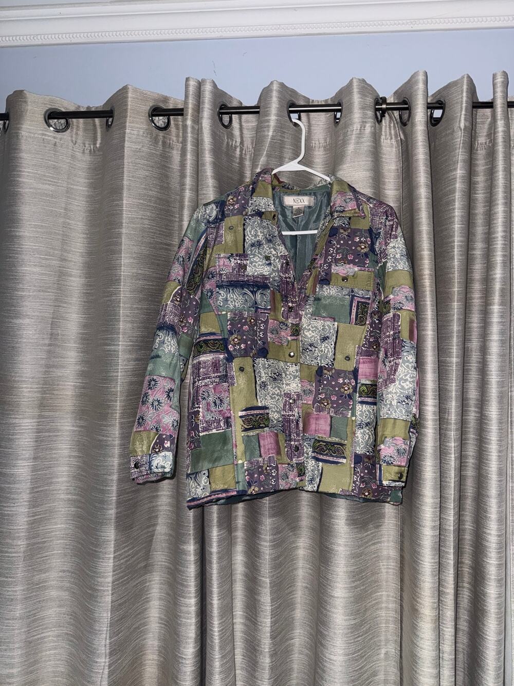 Nexx Silk Blend Patchwork colorful mixed pattern jacket women's small